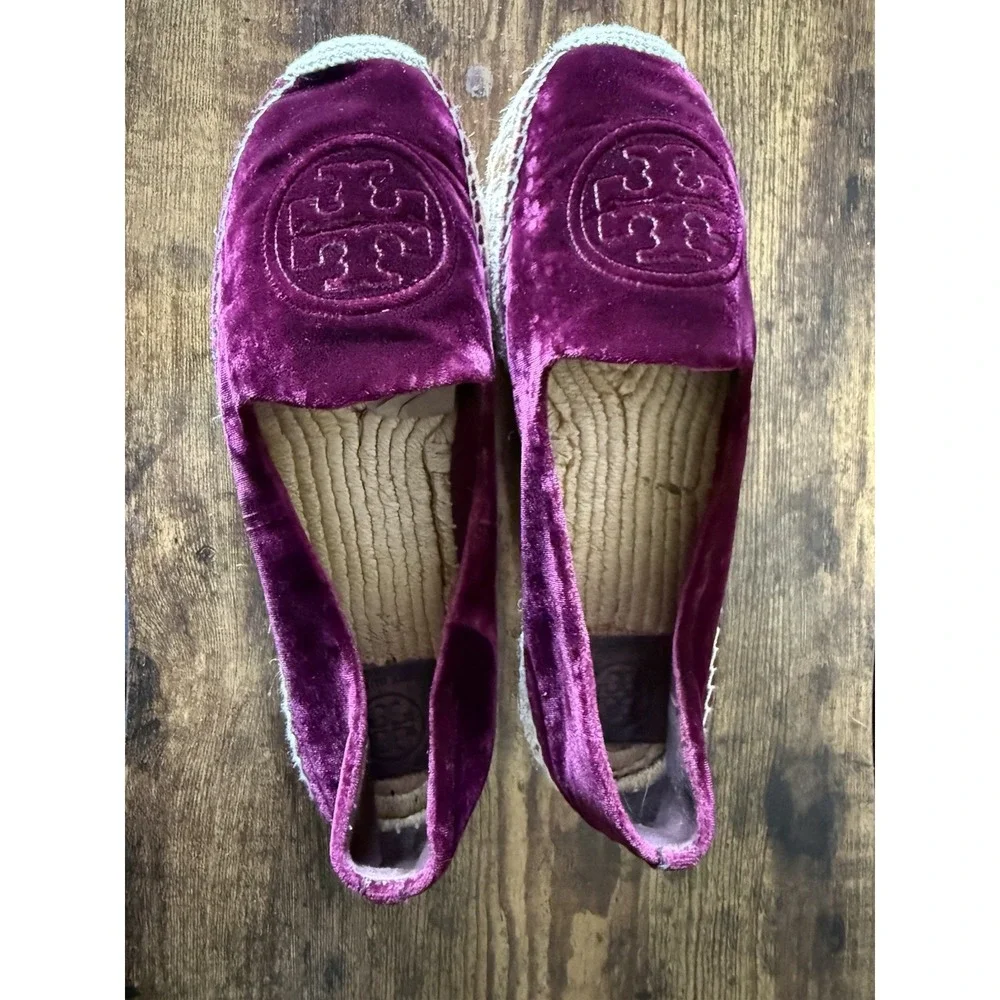Tory Burch Velvet Platform Espadrille Size 11 Velvet Upper Black Cherry